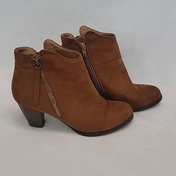 JustFab Brown Ankle Boots Size 8.5 Double Zipper - Picture 3 of 9